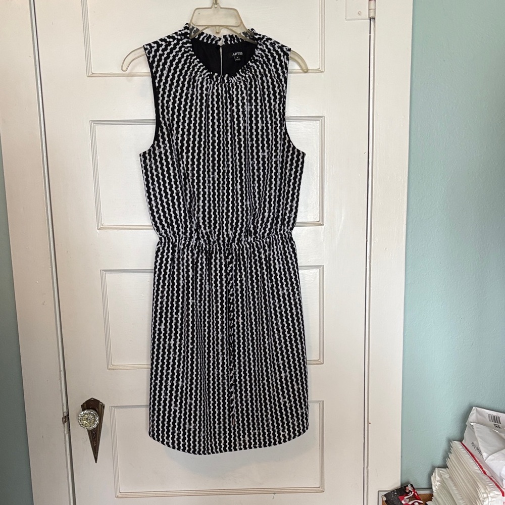Apt. 9 Black & White Sleeveless Drawstring Waist Mini Dress Size M